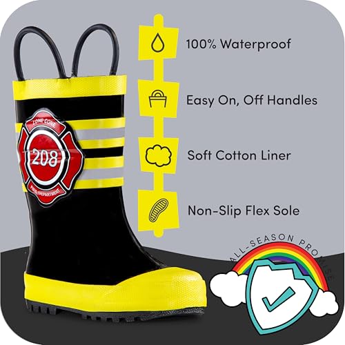 LONECONE Lone Cone Rain Boots with Easy-On Handles in Fun Patterns for Boys and Girls, Play-Proof Flexible Rubber, Durable Non-Slip Treads, Kid-Friendly for Hours of Joy - Fire Chief, 9 Toddler - Image 2