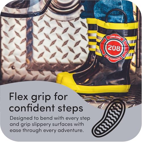 LONECONE Lone Cone Rain Boots with Easy-On Handles in Fun Patterns for Boys and Girls, Play-Proof Flexible Rubber, Durable Non-Slip Treads, Kid-Friendly for Hours of Joy - Fire Chief, 9 Toddler - Image 3