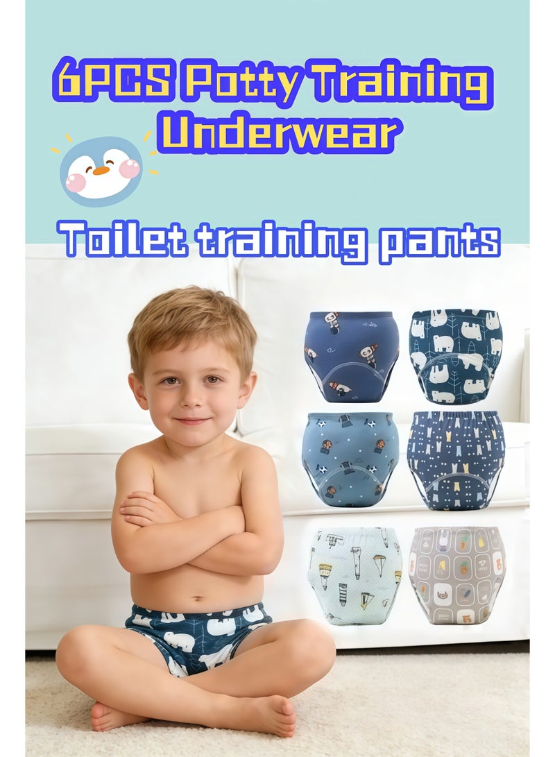 6 قطع من سراويل تدريب الأطفال على استخدام المرحاض، مصنوعة من القطن الخالص، قابلة للتهوية، مقاومة للماء، بتصميم كرتوني، مناسبة للأطفال الصغار، مانعة للتسرب، قابلة للغسل، قابلة لإعادة الاستخدام. - Image 1