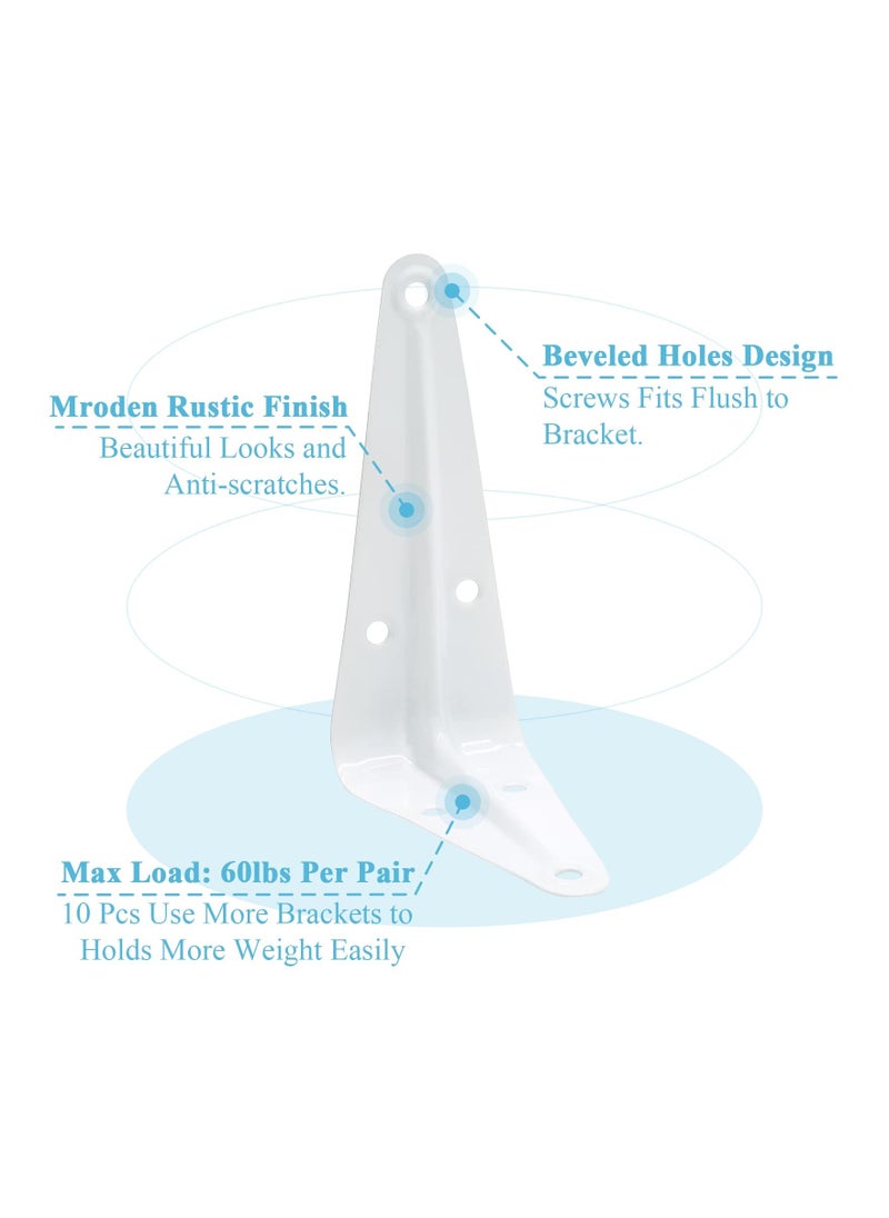 Y&D - 10Pcs White Wall Shelf Brackets 4 Inch, SYOSI Heavy Duty L Bracket Corner Brace Support, Metal Joint Angle for Hanging, Floating Shelves with Screws and Nut (10 x 7.6cm) - Image 1