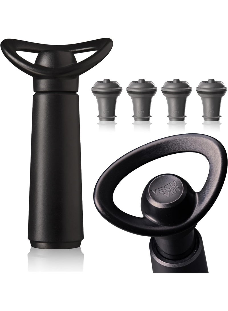 Vacu Vin Vacu Vin Saver Concerto - Black - 1 Pump 4 Stoppers - Stoppers for Bottles with Vacuum Pump and Pourer - Reusable - Made in the Netherlands  - Image 1
