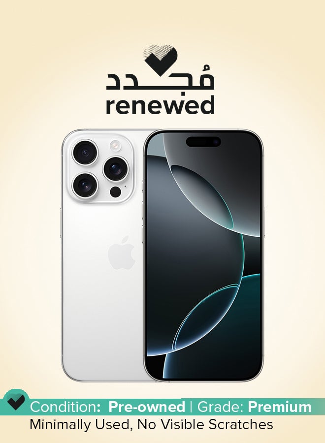 ابل  مجدد - آيفون 16 برو 256 جيجابايت أبيض تيتانيوم 5G مع فيس تايم - النسخة الدولية - Image 1