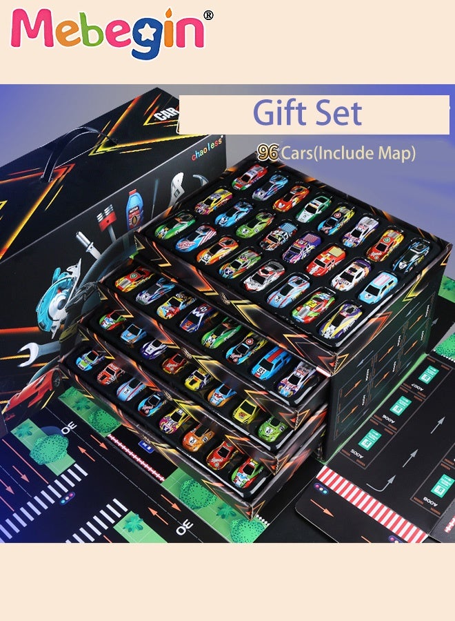 ميبيجين 96 قطعة من مجموعة ألعاب السيارات القابلة للسحب، مجموعة سيارات سباق مصغرة مصبوبة بالقالب، مجموعة مركبات ملونة مع خريطة وصندوق تخزين، سيارات سباق لعبة قابلة للدفع والتحريك، سهلة الحمل والتنظيم، هدايا مثالية للأطفال من عمر 3 سنوات فما فوق - Image 5