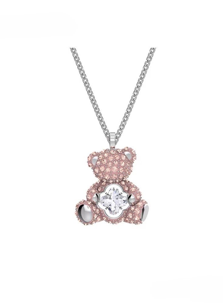 Pink Teddy Bear Crystal Necklace - Image 1