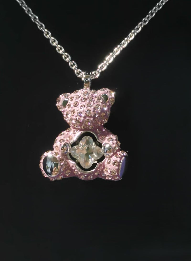 Pink Teddy Bear Crystal Necklace - Image 3