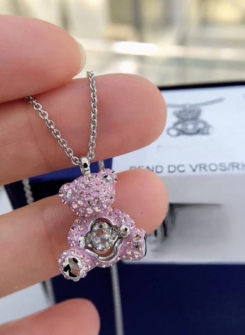 Pink Teddy Bear Crystal Necklace - Image 4
