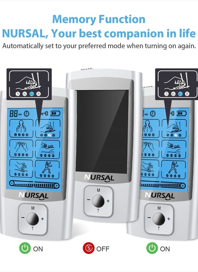 NURSAL 24 Modes TENS Unit Muscle Stimulator with Continuous Stimulation, Rechargeable Electronic Pulse Massager with 8 Pads for Back and Shoulder Pain Relief and Muscle Strength  - Image 3