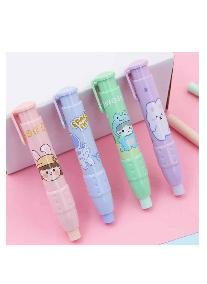 SYOSI - 4Pcs Retractable Click Eraser with 4Pcs Refill Erasers, C ute Pen Shaped Erasers, Press Type Mechanical Eraser for Kids Students Painting Writing - Image 1