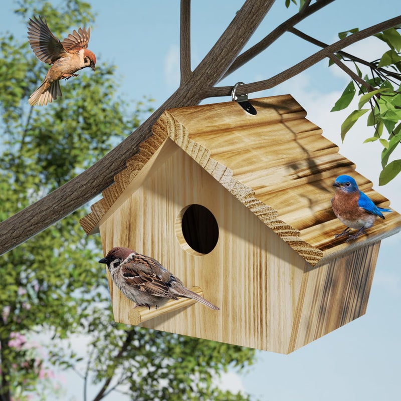 Auslar Bird House, Bird Houses for Outside, Wooden Birdhouse for Outdoors, Hanging Bluebird House for Cardinals Finch Wren Swallow for Wild Bird Viewing - Image 3