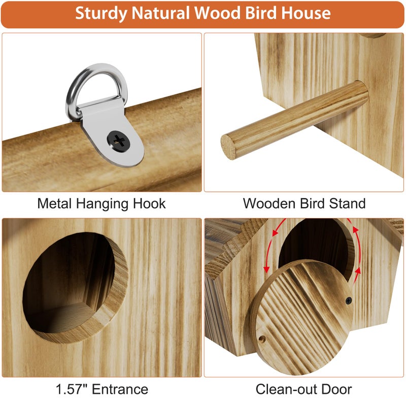 Auslar Bird House, Bird Houses for Outside, Wooden Birdhouse for Outdoors, Hanging Bluebird House for Cardinals Finch Wren Swallow for Wild Bird Viewing - Image 4