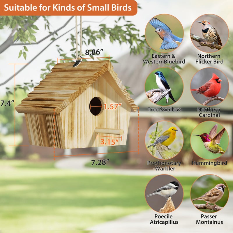 Auslar Bird House, Bird Houses for Outside, Wooden Birdhouse for Outdoors, Hanging Bluebird House for Cardinals Finch Wren Swallow for Wild Bird Viewing - Image 5