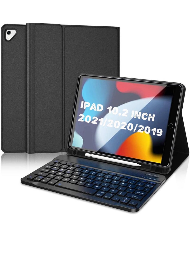 GENNEXT - Keyboard Case For iPad 10.2” 9th/8th/7th Generation With Pencil Holder Detachable Wireless Bluetooth Keyboard, Folio Stand Cover For iPad 10.2 inch (2021/2020/2019) Black - Image 1