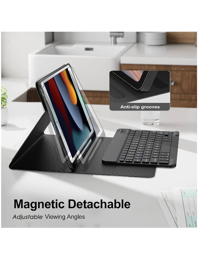 GENNEXT - Keyboard Case For iPad 10.2” 9th/8th/7th Generation With Pencil Holder Detachable Wireless Bluetooth Keyboard, Folio Stand Cover For iPad 10.2 inch (2021/2020/2019) Black - Image 1