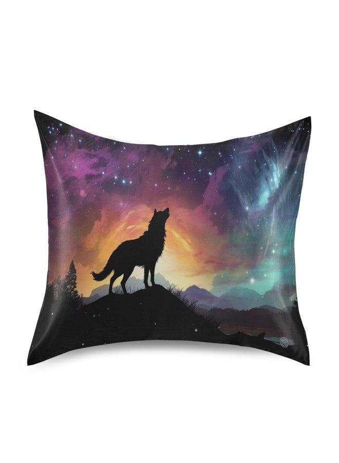 YETTASBIN Galaxy Wolf Satin Pillowcase, Soft Breathable Silk Pillow Case with Envelope Closure for Hair and Skin, Standard Size 26 x 20 Inch - Image 1