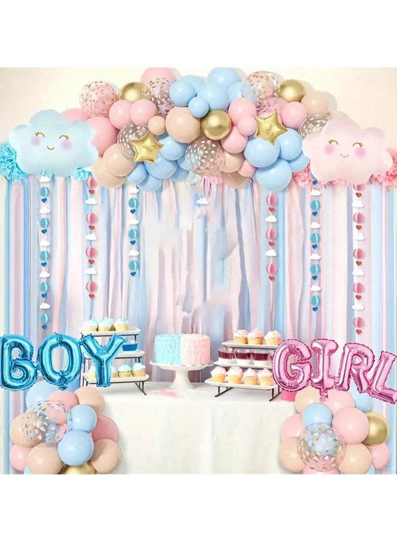 Gender Reveal Party Decoration Balloons – Set of 59 Pieces Includes pink and blue balloons, confetti balloons, "Girl" and "Boy" letter balloons, along with star and cloud shapes. Perfect for gender reveal celebrations. - Image 2