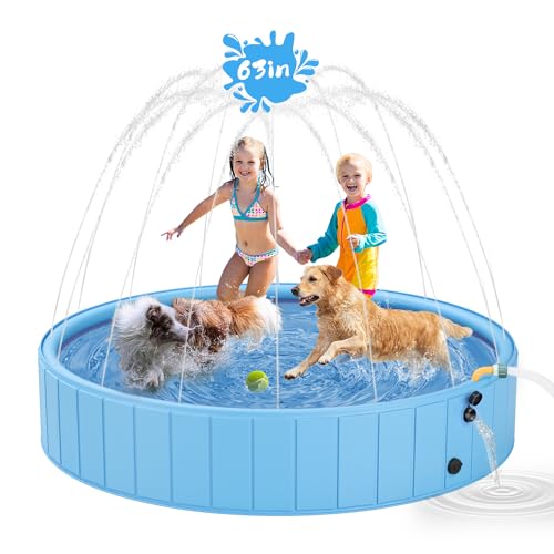 YSJILIDE Dog Pools for Large Dogs 2in1 Sprinkler Pool for Kids NonSlip Dog Swimming Pool for Outdoor Backyard Kids Dogs Ducks and Pet Baths 63 x 12 - Image 1