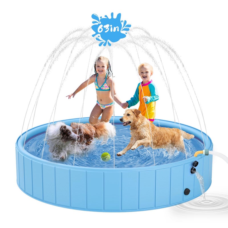 YSJILIDE Dog Pools for Large Dogs 2in1 Sprinkler Pool for Kids NonSlip Dog Swimming Pool for Outdoor Backyard Kids Dogs Ducks and Pet Baths 63 x 12 - Image 2