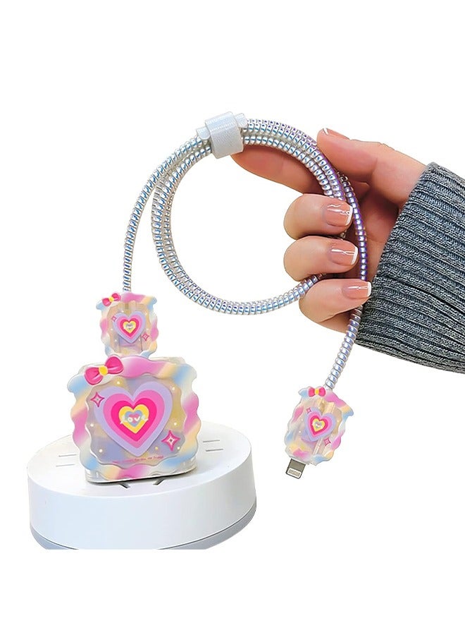 HS Cable Protector For iPhone Charger, Lovely Cable Protector Compatible With iPhone 18W/20W Charger Anti-Bending USB Cable Cover With Spiral Ropeand End Protector (Love Heart)  - Image 1