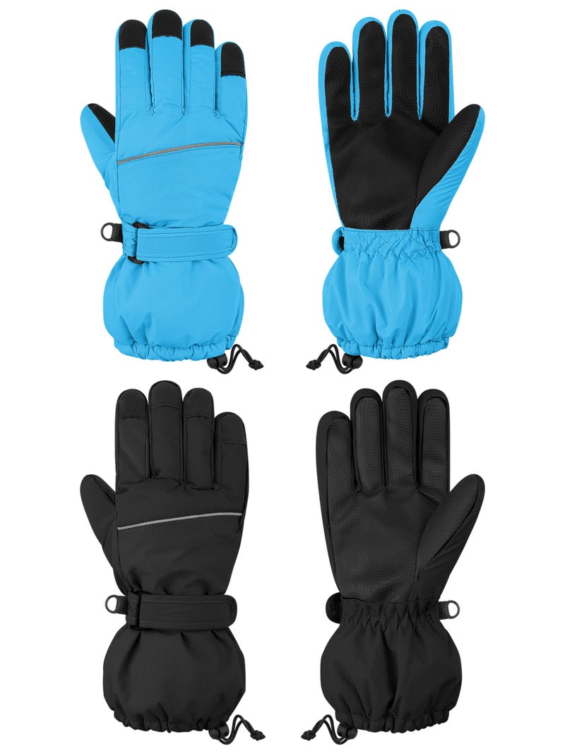 Cooraby 2 Pairs Kids Snow Ski Gloves Winter Waterproof Warm Gloves for Boys Girls Cold Weather Outdoor - Image 1