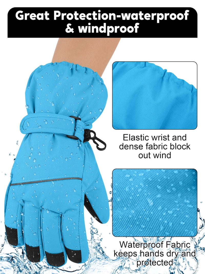 Cooraby 2 Pairs Kids Snow Ski Gloves Winter Waterproof Warm Gloves for Boys Girls Cold Weather Outdoor - Image 4
