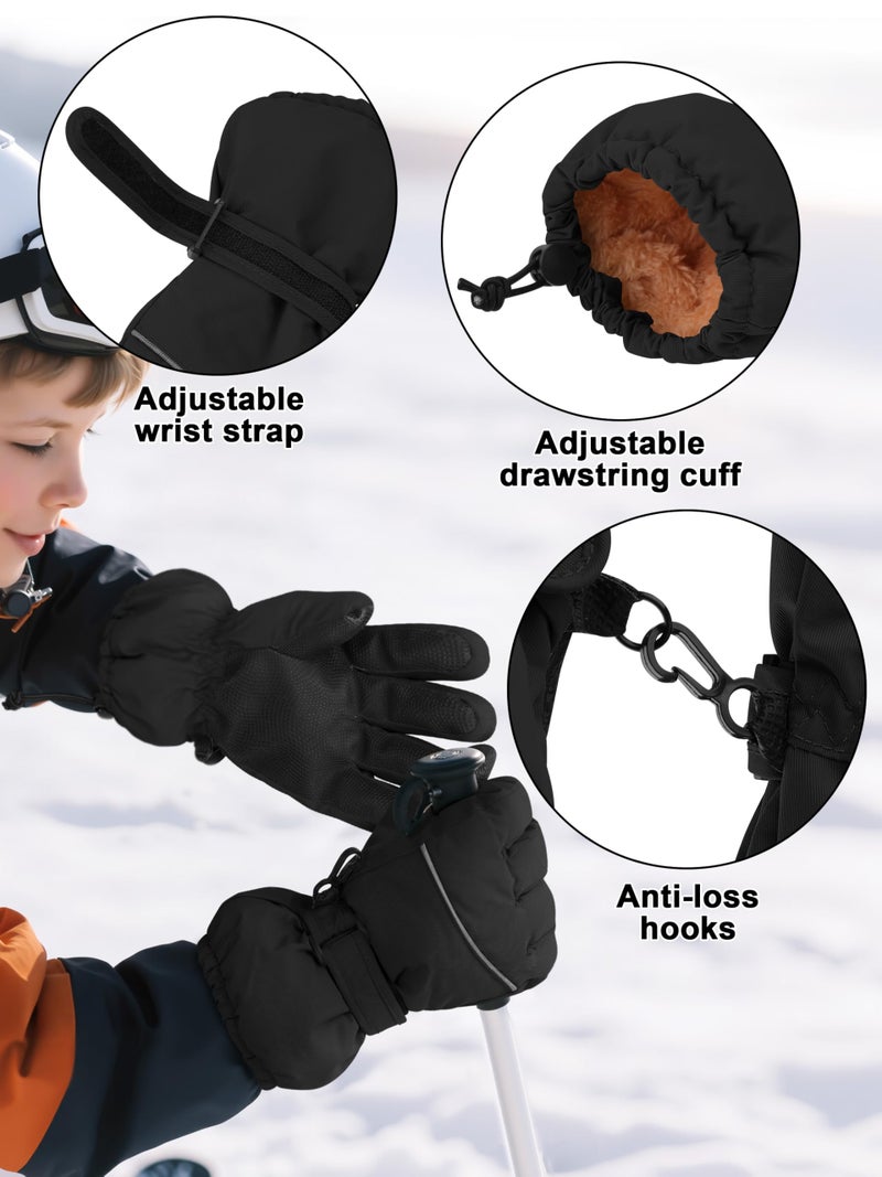 Cooraby 2 Pairs Kids Snow Ski Gloves Winter Waterproof Warm Gloves for Boys Girls Cold Weather Outdoor - Image 2