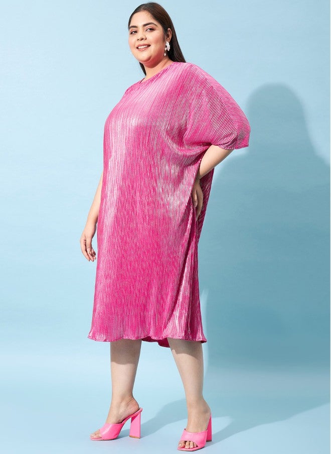 Athena Fuchsia Pleated Sheath Dress for Women - Image 3