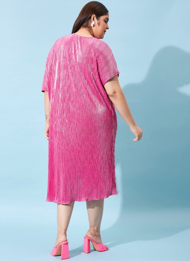 Athena Fuchsia Pleated Sheath Dress for Women - Image 4