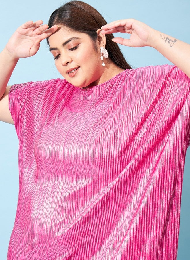 Athena Fuchsia Pleated Sheath Dress for Women - Image 2