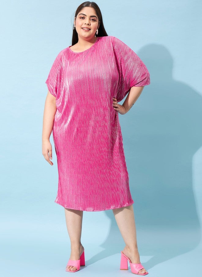 Athena Fuchsia Pleated Sheath Dress for Women - Image 1