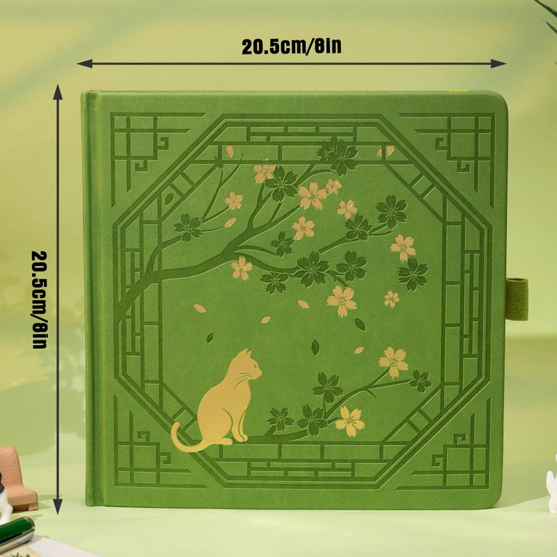 TIEFOSSI Square Dotted Journal, Cute Cat Journal for Women Girls, Dot Notebook with Pretty Sakura Pattern, Aesthetic Diary for Writing Journaling Drawing, Golden Edges, 8 x 8 IN - Image 2