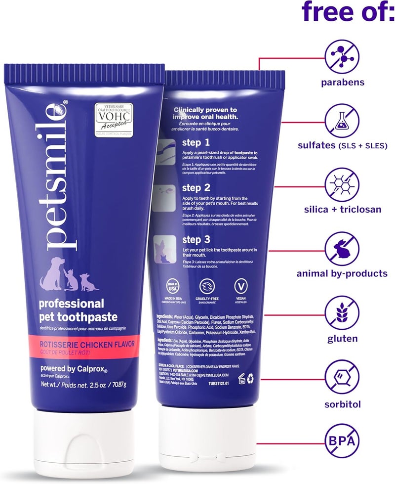 petsmile Professional Dog Toothpaste | VOHC Approved Flavored Pet Toothpaste with Plaque Control | Human-Grade Ingredients Clean Teeth & Improves Dental Health (Rotisserie Chicken, 2.5 Oz) - Image 4