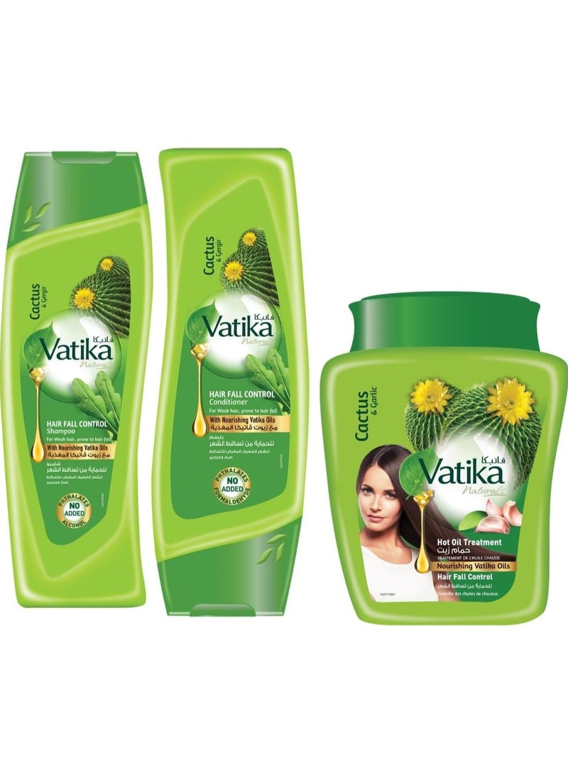 Vatika Naturals Vatika Naturals Hair Fall Control Shampoo + Conditioner + Hammam Zaith Hot Oil Treatment (400ml + 400ml + 500ml) | Natural Extracts | For Thinning, Weak Hair | Value Pack - Image 1