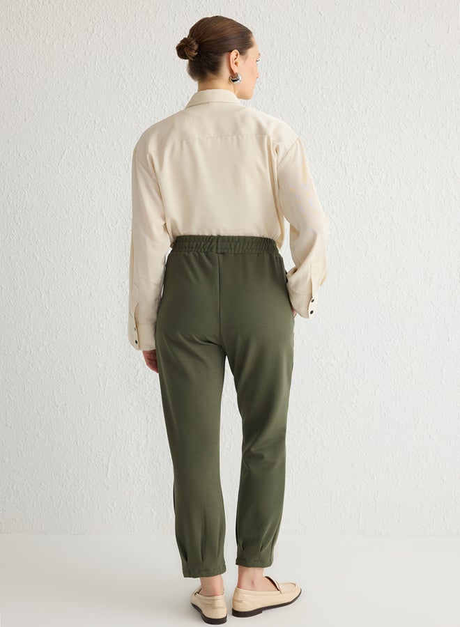 trendyol Khaki Plain Crepe Knitted Trousers TCTSS25TP00002 - Image 5