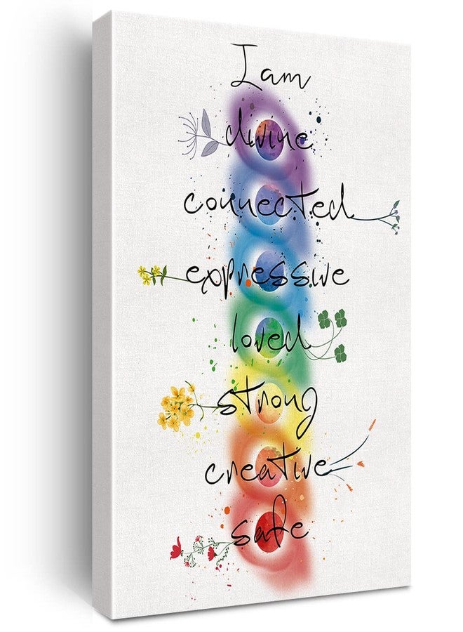 JerLoe Inspirational 7 Chakra Meditation Quote Canvas Wall I am Divine Connected Expressive Canvas Print Positive Poster Painting Wall Decor Framed Gift 12x15 Inch - Image 1