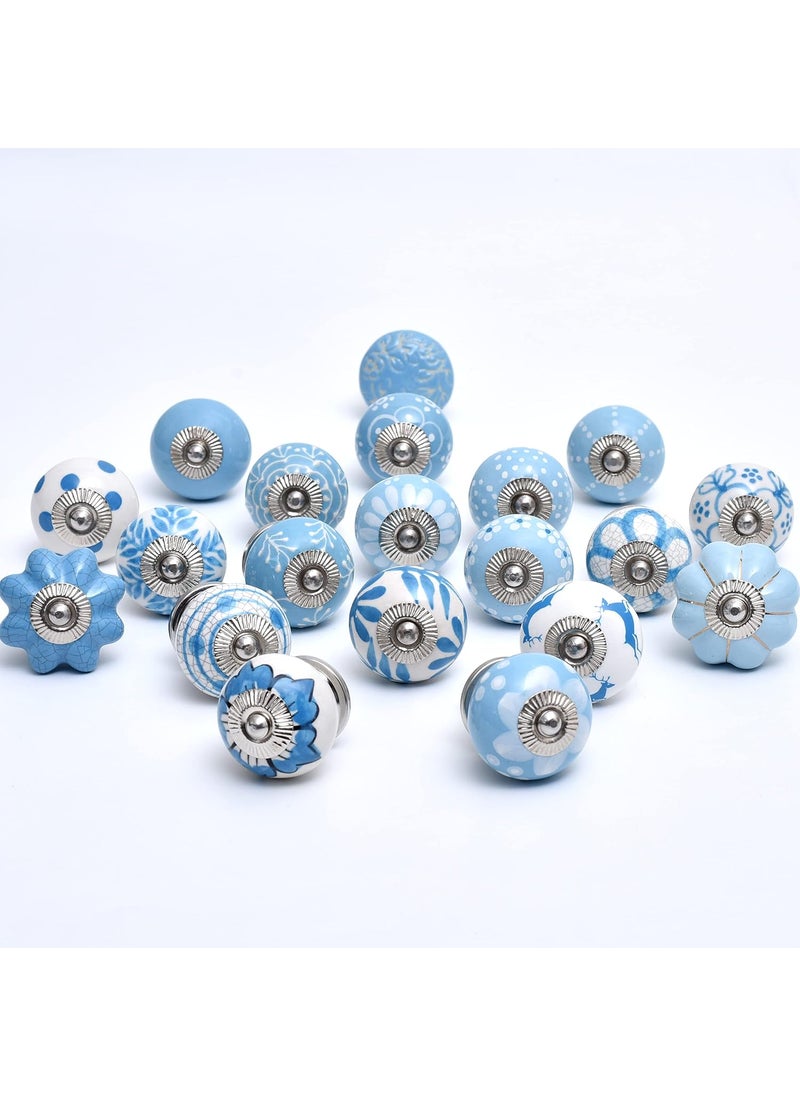 Indian-Shelf Turquoise Ceramic Cabinet Knobs Dresser Knobs 12 Pack Drawer Pulls Floral Decorative Knobs Turquoise Drawer Knobs Kitchen Cabinet Knobs Knobs Pulls Turquoise Cabinet Pulls Door Handles 15 