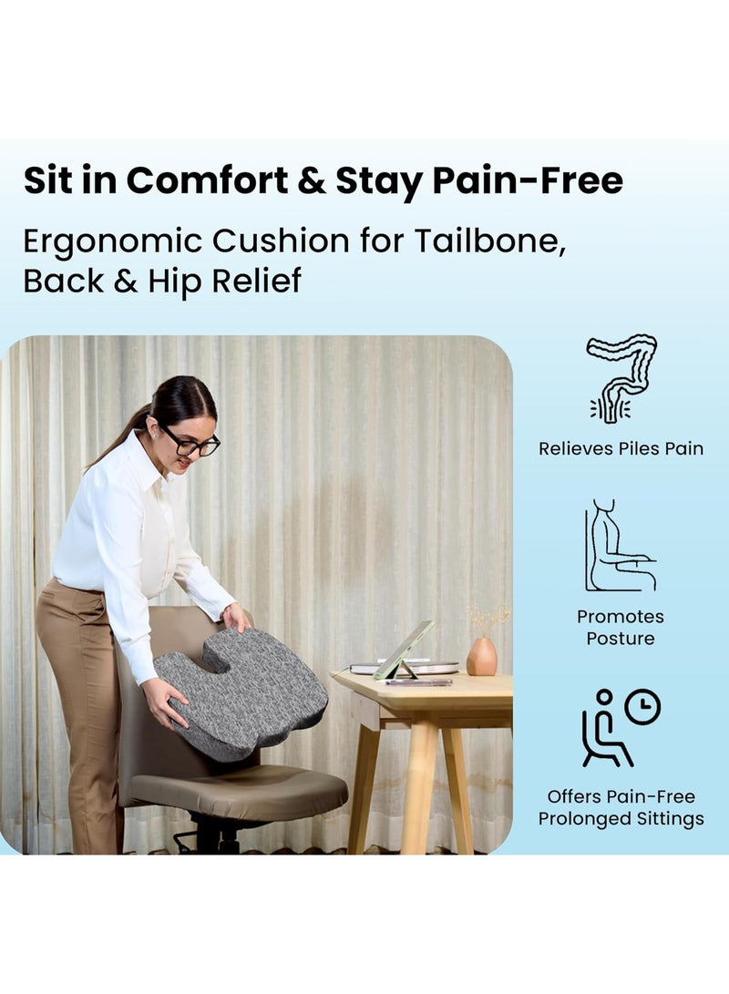 Carefoam Memory Foam Coccyx Seat Cushion for Tailbone Pain Relief – Sciatica, Lower Back & Hip Support – Orthopedic Chair Cushion, 18 x 14 x 3 Inch, Black Melange - Image 4