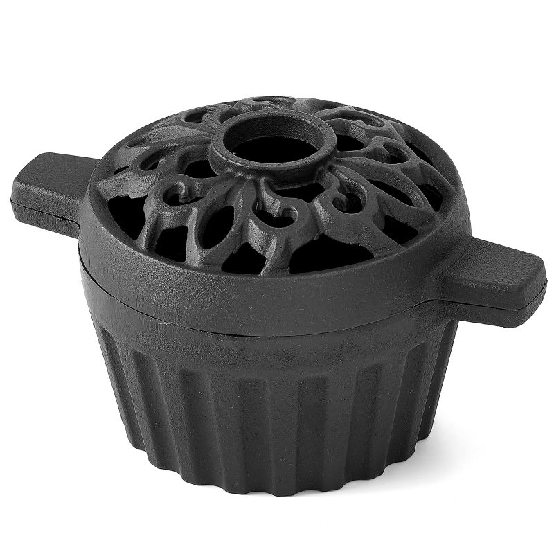 MinWadil Cast Iron Steamer for Wood Stove Humidifier Woodstove Pot with Hollow Carved Lid Matte Black Finish 132 Quart Capacity Indoor Decorative