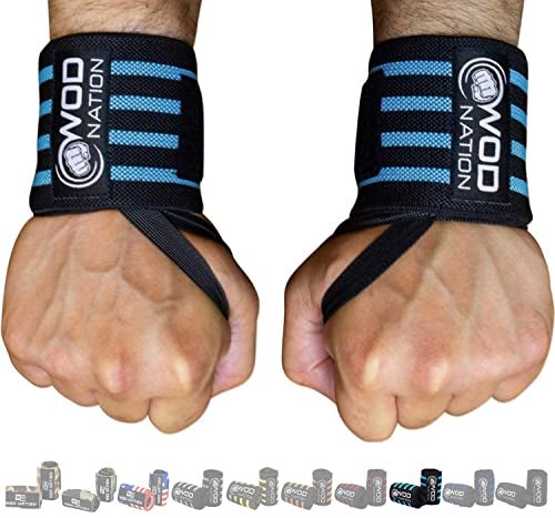 WOD Nation Wrist Wrap - 12 in, Light Blue - Lifting Straps & Wrist Support for Weightlifting, Strength Training & Powerlifting with Thumb Loop for Men & Women - Image 1