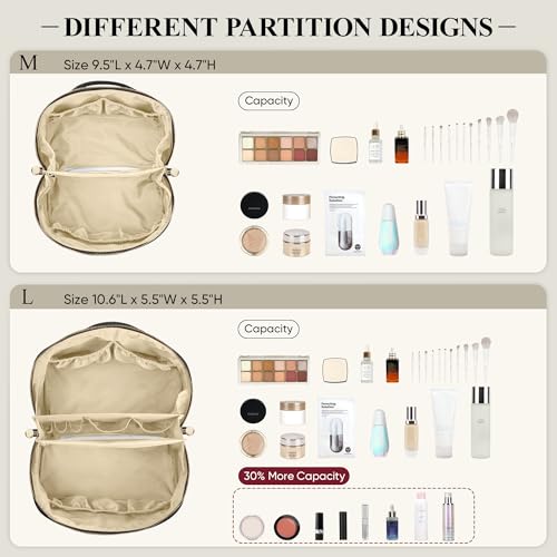 MSTONAL Travel Makeup Bag, Large Capacity Cosmetic Bags for Women, Waterproof Portable Pouch Open Flat Make up Organizer Bag with Dividers and Handle, Toiletry Bag for Essentials, Medium Size, Black - Image 3
