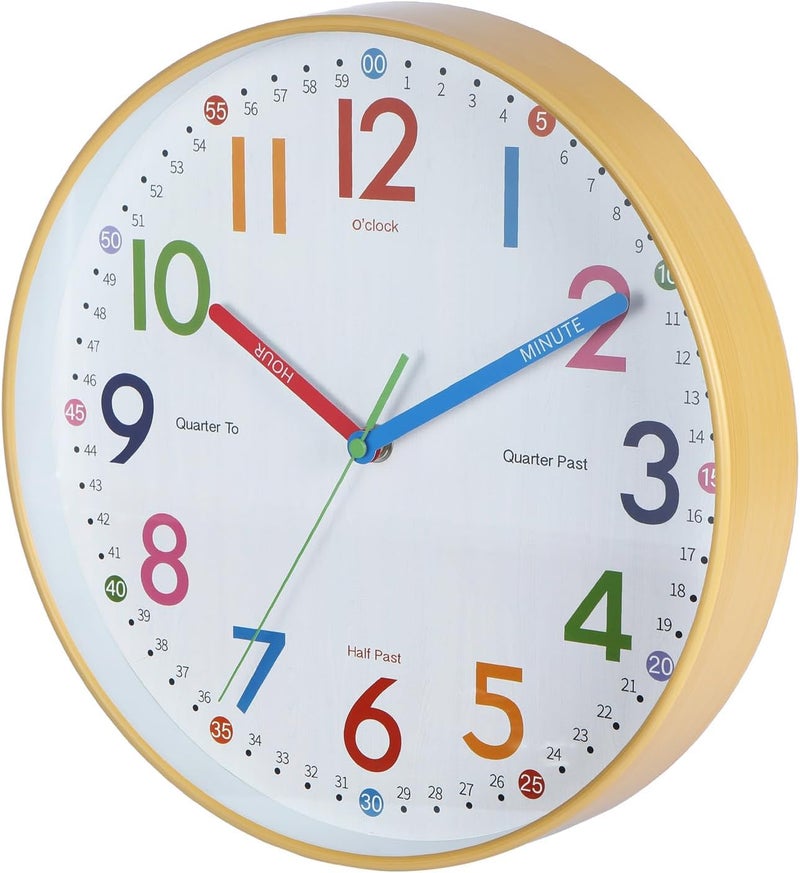 Nbdeal 12inch Learning Clock for Kids, Teaching Clock Kids Analog Colorful bedrooms Wall Clock Wood Grain Color ET-H4897 - Image 2