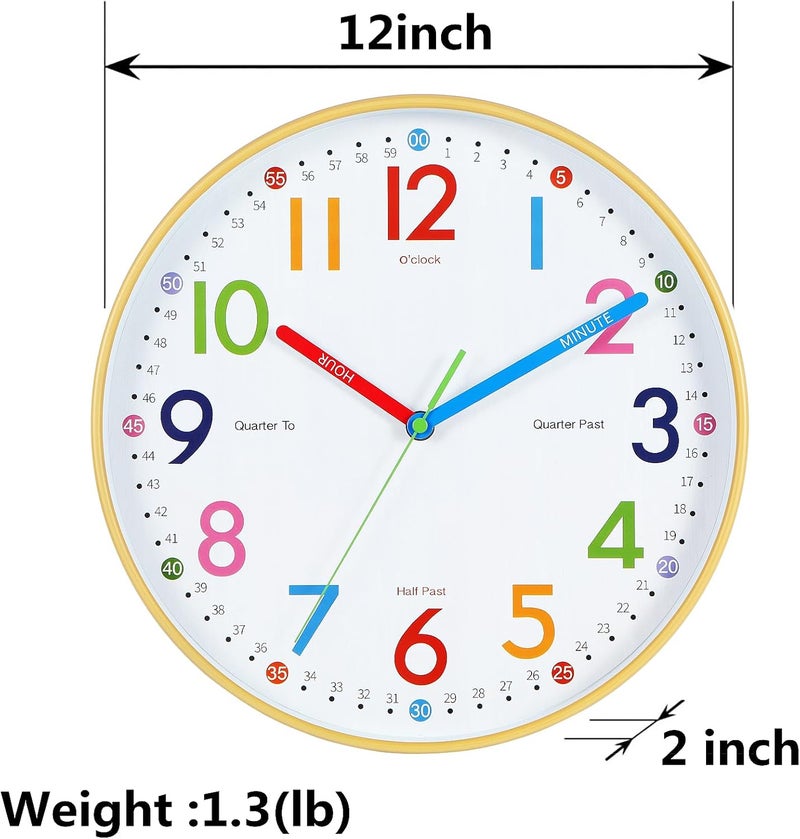 Nbdeal 12inch Learning Clock for Kids, Teaching Clock Kids Analog Colorful bedrooms Wall Clock Wood Grain Color ET-H4897 - Image 5