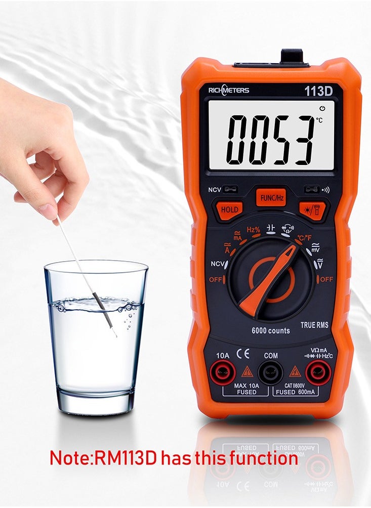RICHMETERS - RM113D NCV Digital Multimeter 6000 Counts Auto Ranging AC/DC Voltage Temperature Measuring Meter Flash Light Backlight Large Screen with Magnetic Suction - Image 1