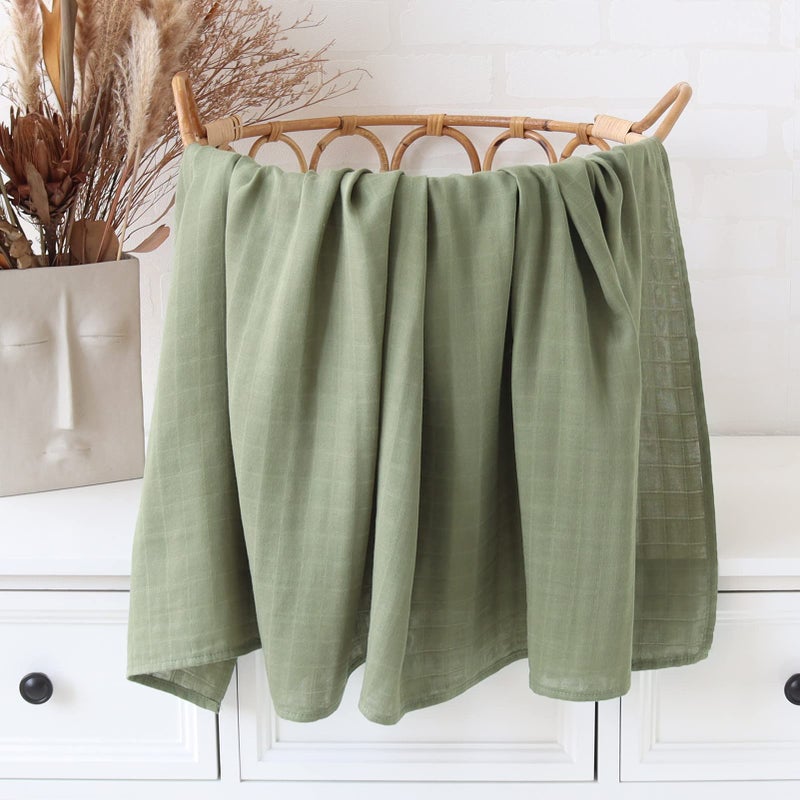 LifeTree Muslin Swaddle Blankets, Woodland Baby Swaddling Neutral Receiving Blanket for Boys & Girls, 70% Viscose from Bamboo and 30% Cotton, Large 47 x 47 inches Safari Jungle/Olive Green - Image 3