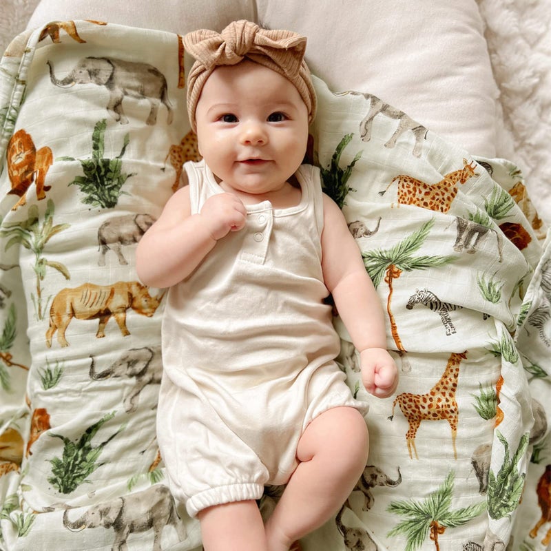 LifeTree Muslin Swaddle Blankets, Woodland Baby Swaddling Neutral Receiving Blanket for Boys & Girls, 70% Viscose from Bamboo and 30% Cotton, Large 47 x 47 inches Safari Jungle/Olive Green - Image 4