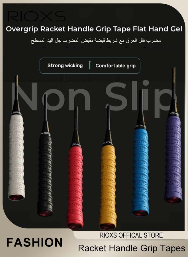 RIOXS 12 Pack Overgrip Racket Handle Grip Tape Flat Hand Gel for Tennis Badminton and Pickleball Hand Gel Sweatband Includes 6 Colors - Image 1