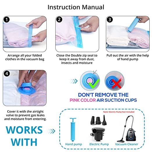MYSELF Vacuum Bags for Reusable Vacuum Storage Bags with Ziplock and Hand PumpSpace Saver Compression Sealer Bags for Travel Home 250x 70 cm 260x80 cm 180x 100 cm - Image 4