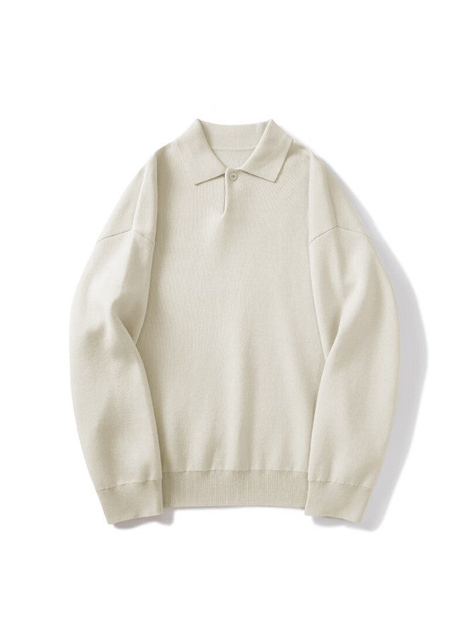 Markless Men's Casual Pullover Knit Sweater, Long Sleeve, Drop Shoulder, Machine Washable, Pearl Beige, Size L, Model 5703 - Image 3