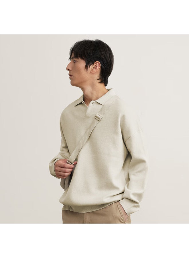 Markless Men's Casual Pullover Knit Sweater, Long Sleeve, Drop Shoulder, Machine Washable, Pearl Beige, Size L, Model 5703 - Image 2