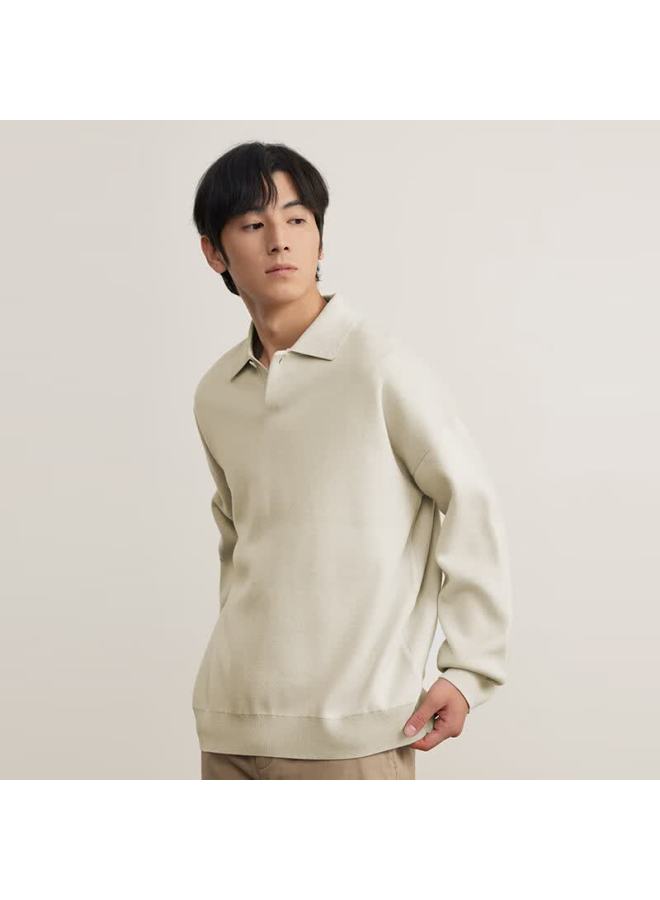 Markless Men's Casual Pullover Knit Sweater, Long Sleeve, Drop Shoulder, Machine Washable, Pearl Beige, Size L, Model 5703 - Image 1