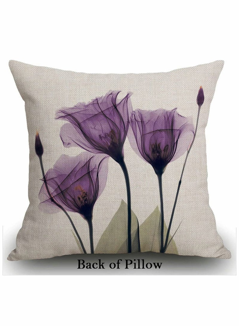 Excefore Throw Pillow Covers Set of 4 Purple Flower Cushion Covers 18x18 inch Boho Linen Square Throw Pillow Cover for Living Room Sofa Couch Bed Pillowcase 45cm x 45cm - Image 4